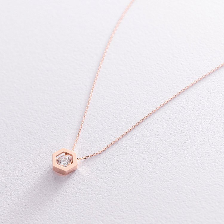 Золотое колье "Шестиугольник" с фианитом кол01898 от ювелирного магазина Оникс