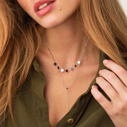 Подвійне кольє - краватка "Монетки" у білому золоті кол02283 №4