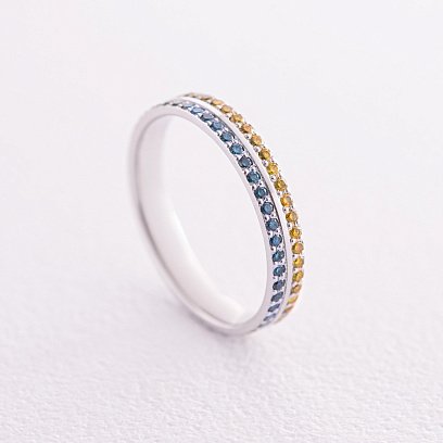 Золотое кольцо "Флаг Украины" с голубыми и желтыми бриллиантами 232321121