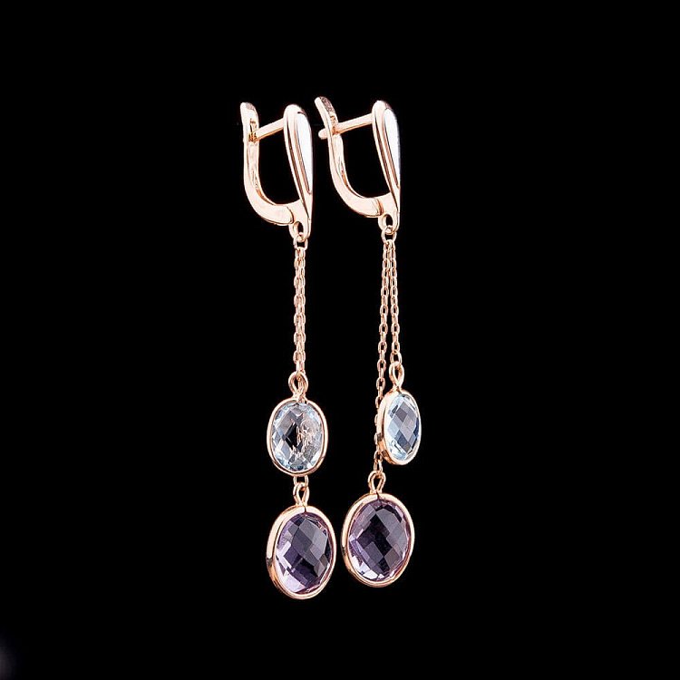 Золоті сережки з аметистом і топазом с02387 від ювелірного магазину Онікс - 5