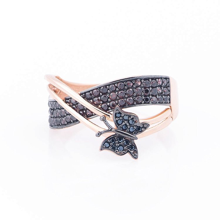 Золота каблучка "Метелик" (фіаніти) к05274 від ювелірного магазину Онікс