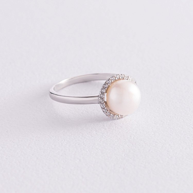 Серебряное кольцо с жемчугом и фианитами 1806/1р-PWT от ювелирного магазина Оникс - 6