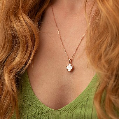 Підвіска "Конюшина" в червоному золоті (перламутр) п03939 №3