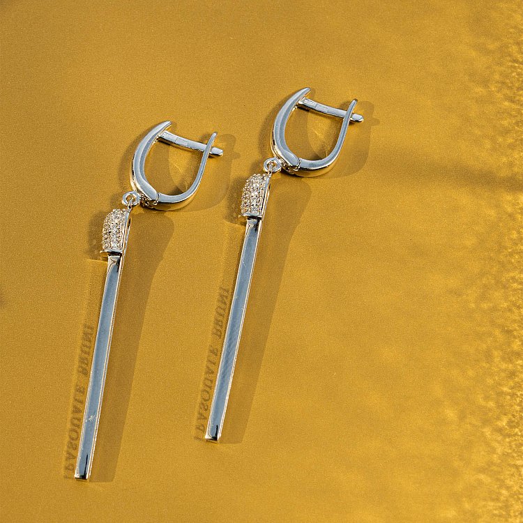 Золоті сережки "Сірники" (фіаніт) с06280 від ювелірного магазину Онікс - 8