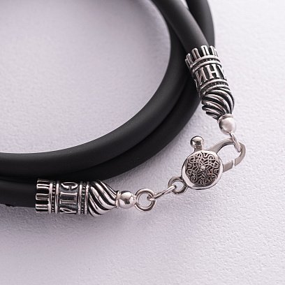 Каучуковый шнурок "Спаси и сохрани" с серебряной застежкой (5мм) 18412 №2