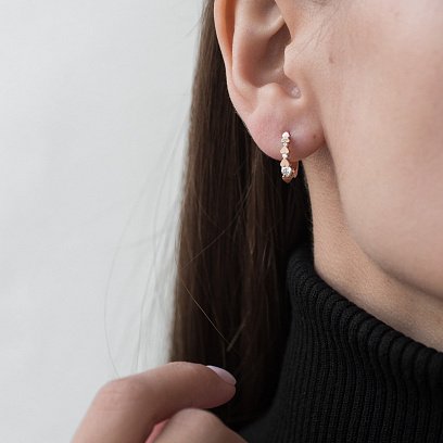 Золотые серьги Сердечки с фианитами с06587 №2