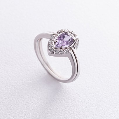 Двойное серебряное кольцо с аметистом и фианитами GS-01-004-6310