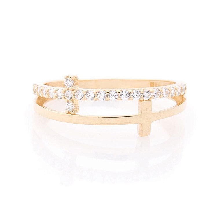 Золотий перстень з хрестиками (фіаніт) к06111 від ювелірного магазину Онікс - 2