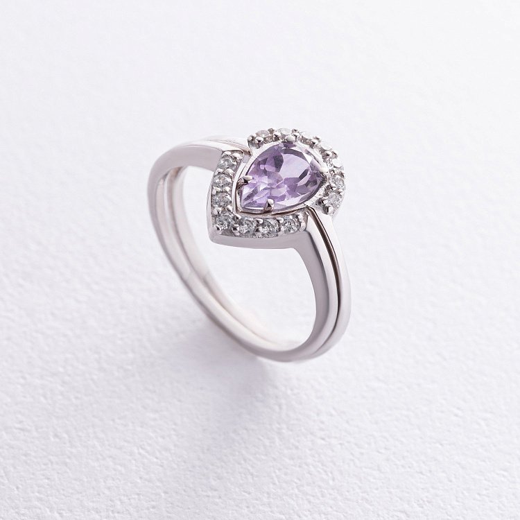 Двойное серебряное кольцо с аметистом и фианитами GS-01-004-6310 от ювелирного магазина Оникс