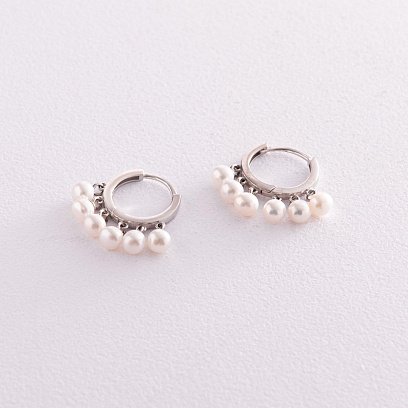 Срібні сережки - пусети з перлинками 123276 №5