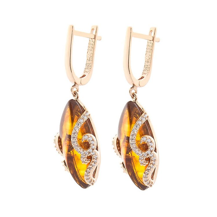 Золоті сережки (бурштин, фіаніти) с05378 від ювелірного магазину Онікс - 1