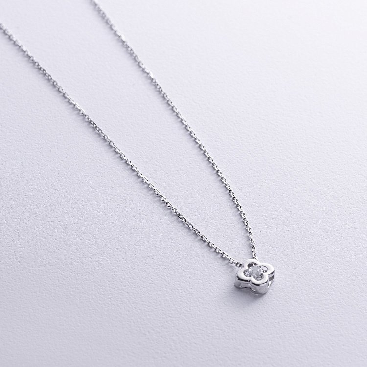 Срібне кольє "Конюшина" (білий фіаніт) 181058 від ювелірного магазину Онікс - 2