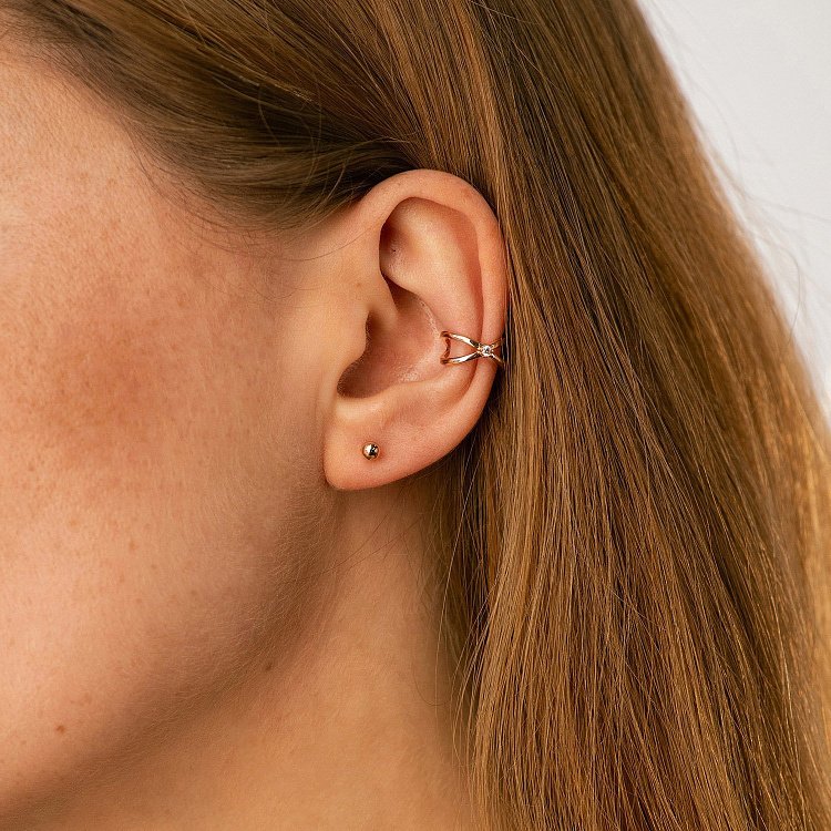 Серьга - каффа с фианитом (красное золото) с08554 от ювелирного магазина Оникс - 3