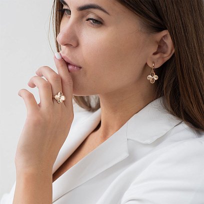 Сережки "Конюшина" в червоному золоті с06776 №2