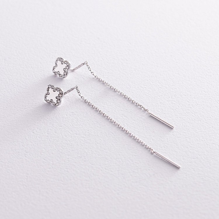 Сережки - протяжки "Конюшина" в білому золоті (фіаніти) с08161 від ювелірного магазину Онікс - 3