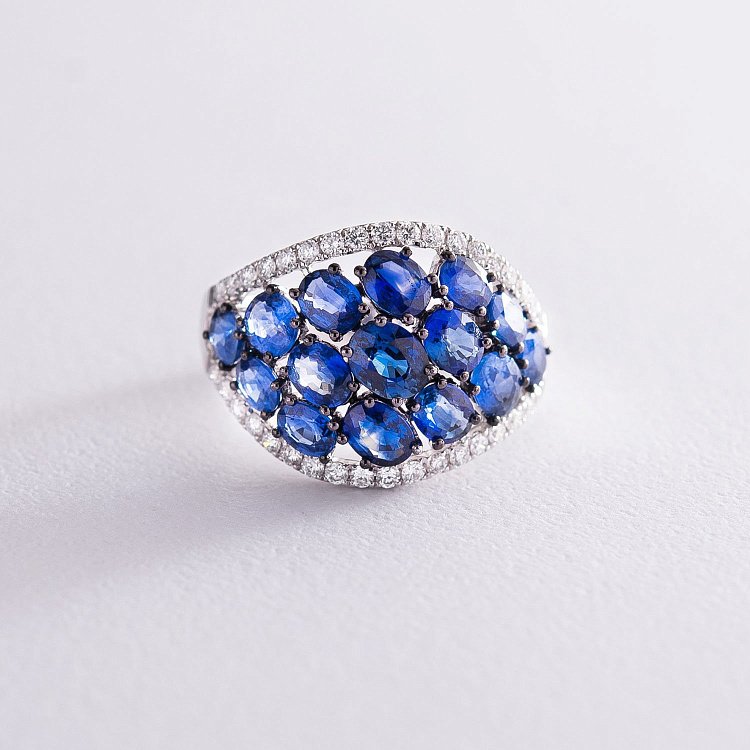 Эксклюзивное золотое кольцо с бриллиантами и сапфирами MR16801gm от ювелирного магазина Оникс