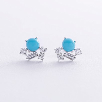 Золотые серьги - пусеты (бриллианты, бирюза) сб0504ca