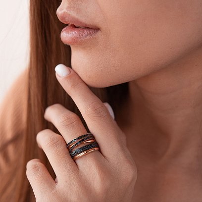 Золота каблучка (чорні фіаніти) к06206 №2