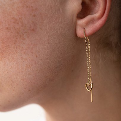 Серьги - протяжки "Сердечки" в желтом золоте с07944 №5