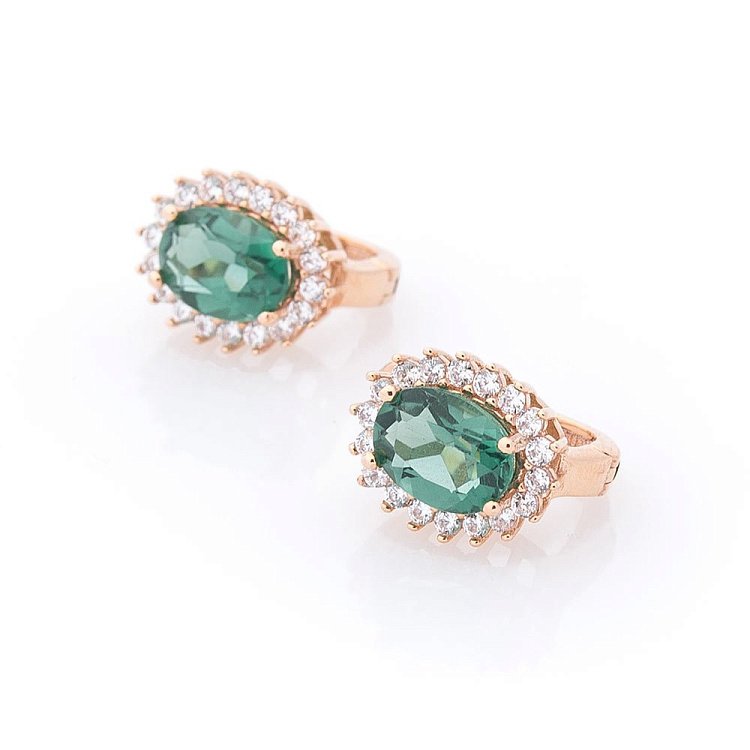 Золотые серьги с празиолитом и фианитами с04169 Золотые серьги с празиолитом и фианитами с04169 от ювелирного магазина Оникс