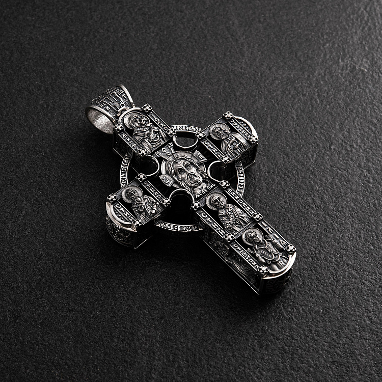 Срібний хрест "Ісус Христос зі святими. Спаси та Збережи" з ебеновим деревом 1602 від ювелірного магазину Онікс - 2