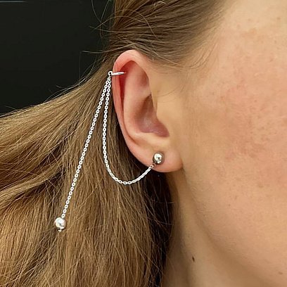 Асиметричні сережки - пусети "Кульки" у сріблі (сережка - каффа) 902-01400 №13