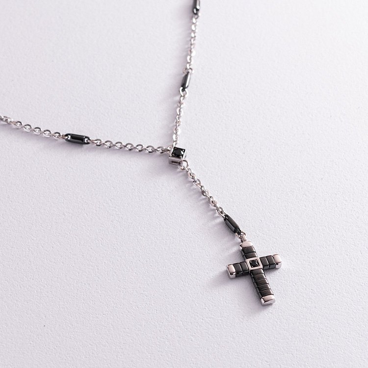 Мужское колье "Крест" из серебра и черной керамики ZANCAN EXC367-N от ювелирного магазина Оникс - 2