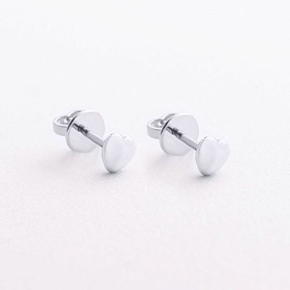 Серьги - пусеты "Сердечки" в белом золоте с09657 №2