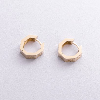 Серьги - кольца "Love" в желтом золоте с06803 №3