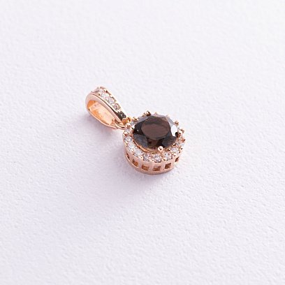 Золота підвіска (димчастий кварц, фіаніти) п01336д