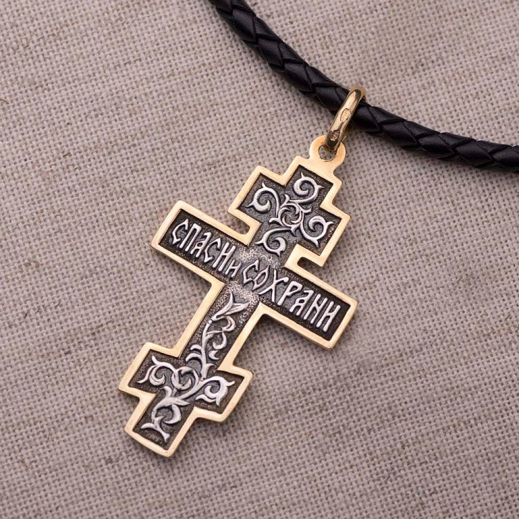 Срібний православний хрест "Розп'яття", молитва "Спаси і збережи" (чорніння) 131462 від ювелірного магазину Онікс - 1