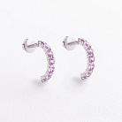 Серебряные серьги - пусеты с розовыми синтетическими сапфирами 2678/1р-PSPH от ювелирного магазина Оникс