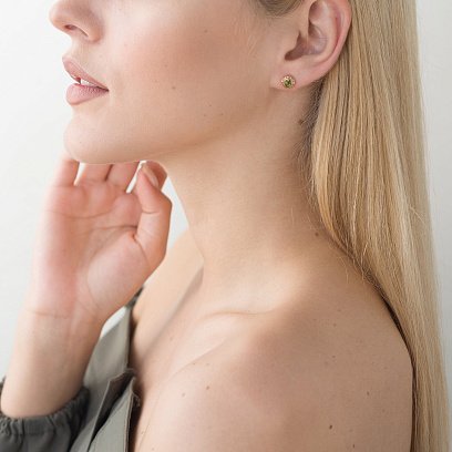 Золоті сережки-пусети (хризопраз) с05258 №3