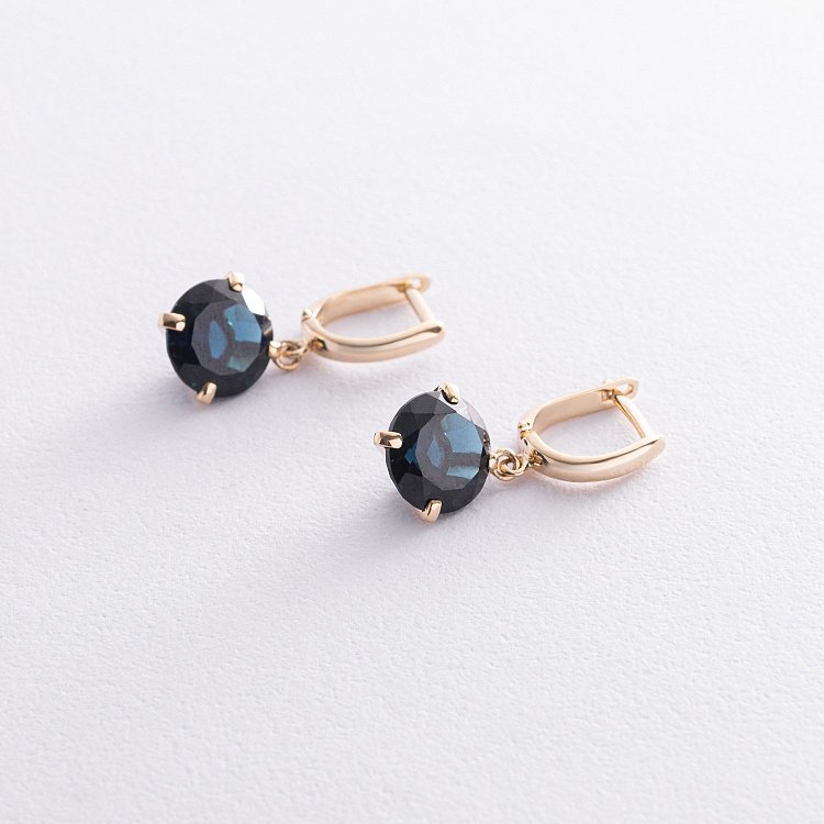 Золотые серьги "Влечение" с синт. топазом с08572 от ювелирного магазина Оникс - 2