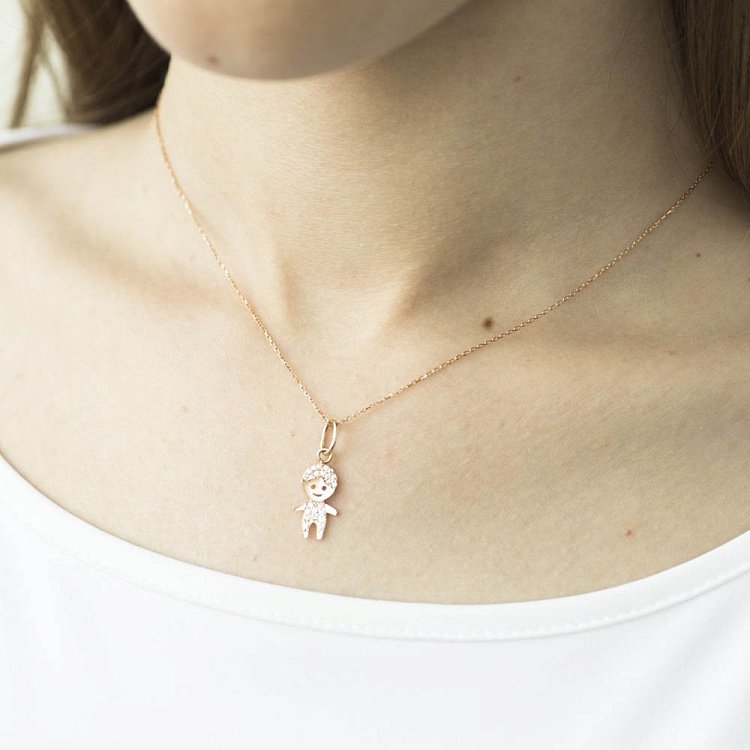 Золотой кулон "Человечек" с фианитами п03028 от ювелирного магазина Оникс - 2