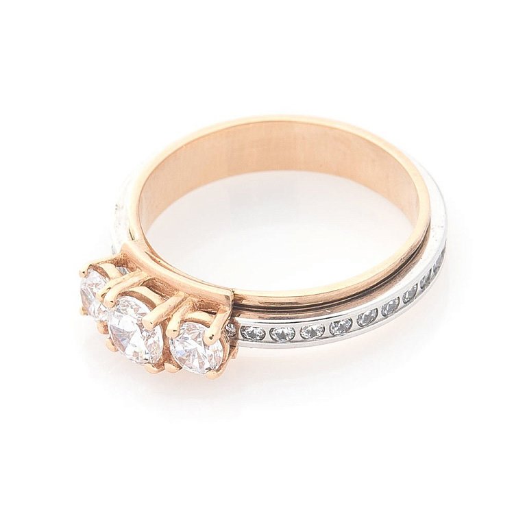 Золота каблучка "Любив, люблю і буду любити" (біле, червоне золото) к03103 від ювелірного магазину Онікс - 1