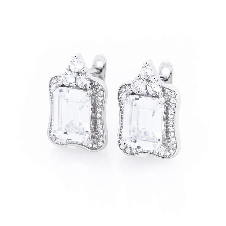 Срібні сережки з фіанітами (родій) 121945 від ювелірного магазину Онікс