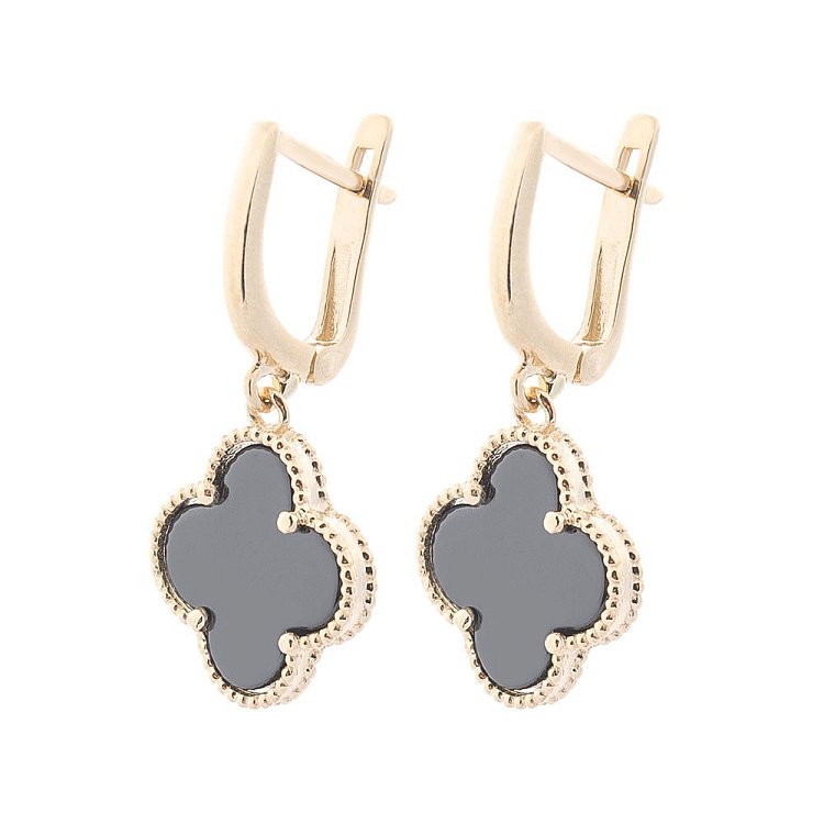 Золоті сережки "Конюшина" (онікс) с03849 - 1 Золоті сережки "Конюшина" (онікс) с03849 від ювелірного магазину Онікс - 1