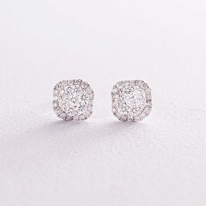 Золотые серьги - пусеты "Клевер" с бриллианатми сб0091cha