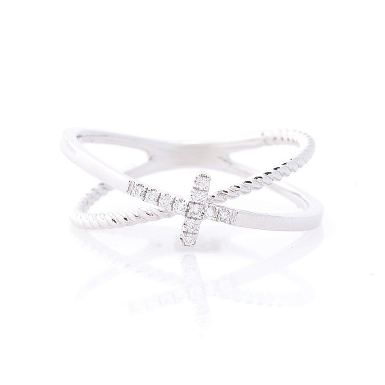 Золотое двойное кольцо с крестиком (бриллианты) кб0171са от ювелирного магазина Оникс - 2