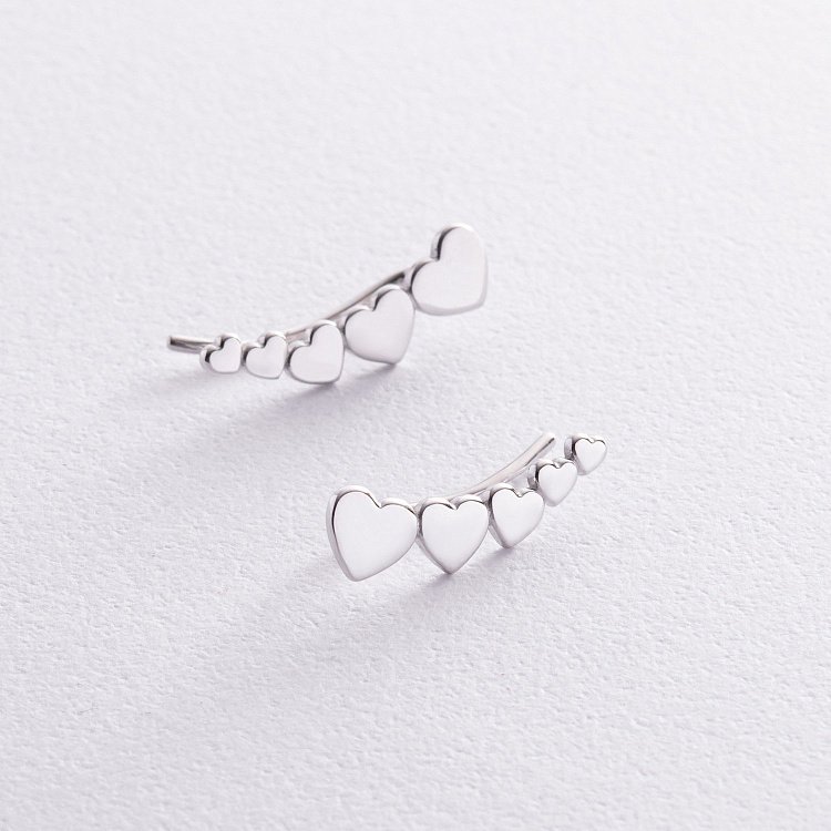 Серьги - клаймберы "Сердечки" в серебре 073110 от ювелирного магазина Оникс - 2