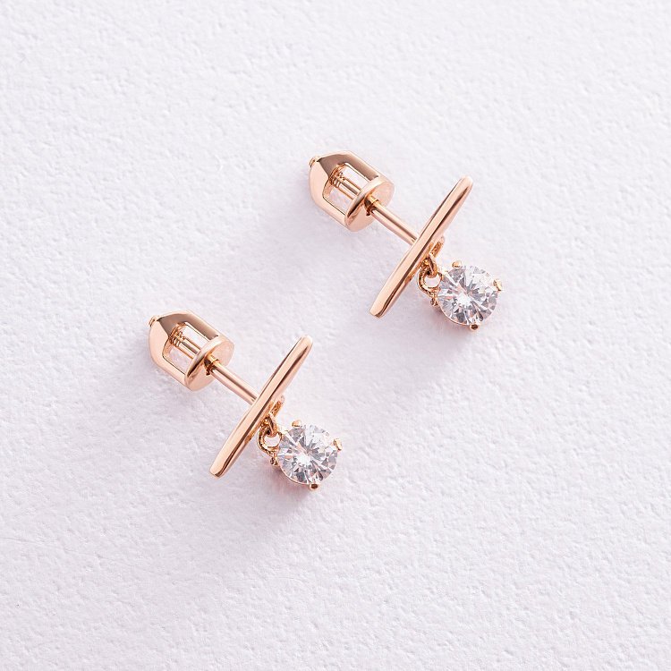 Серьги - пусеты "Эстер" в красном золоте (фианиты) с07953 от ювелирного магазина Оникс - 3