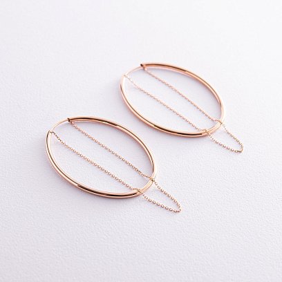 Золотые овальные серьги с цепочками с07962 №3