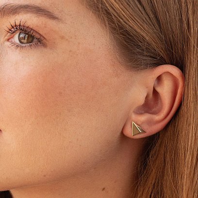 Серьги - пусеты "Пирамида" в желтом золоте с08132 №3