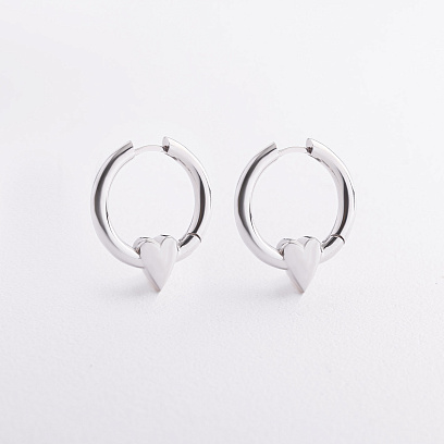 Серебряные серьги - кольца "Сердечки" 7576