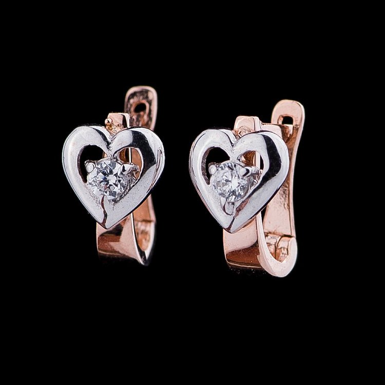 Золотые серьги "Сердечки" (фианиты) с02375 от ювелирного магазина Оникс