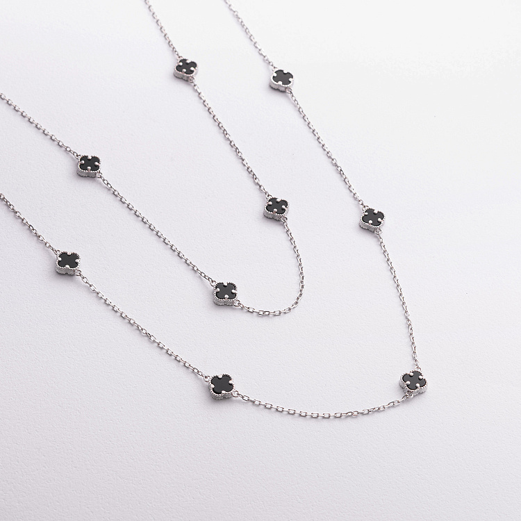 Срібне кольє "Конюшина" (онікс) 181349 від ювелірного магазину Онікс