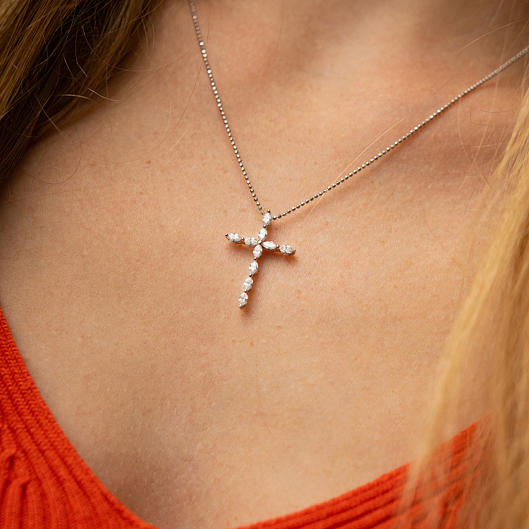 Крестик с бриллиантами (белое золото) пб0359lg от ювелирного магазина Оникс - 3