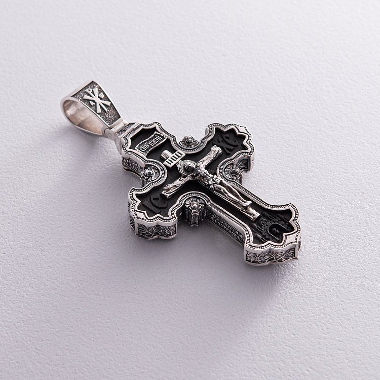 Серебряный крест "Распятие. Спаси и Сохрани" с эбеновым деревом 942 от ювелирного магазина Оникс - 2
