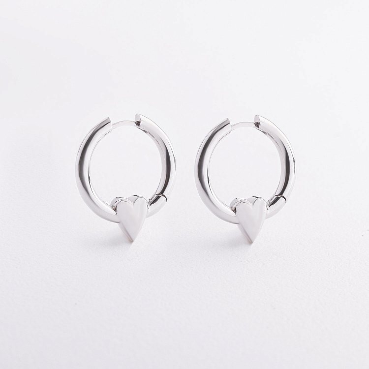 Серебряные серьги - кольца "Сердечки" 7576 от ювелирного магазина Оникс